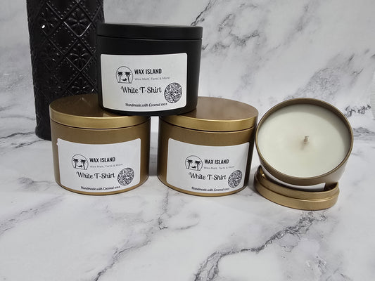 White T-Shirt 8oz candle tin can
